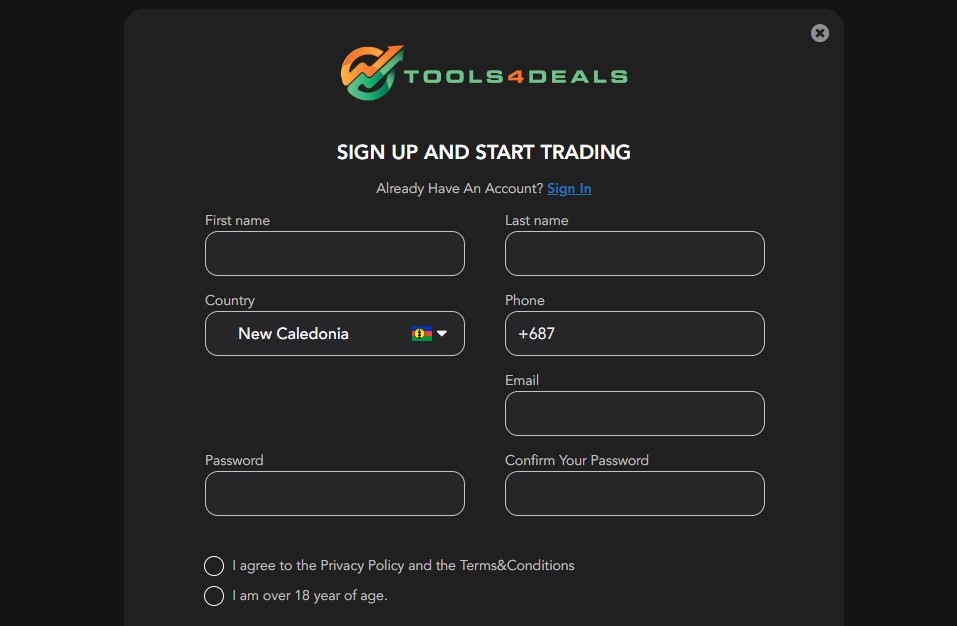 Tools4Deals SignUp Page
