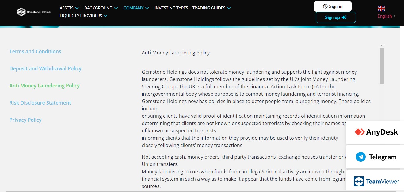 Gemstone Holdings AML Compliance